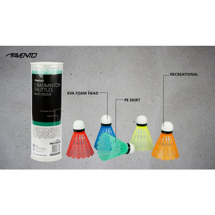 Avento® Avento® - 5 Badminton Shuttles • 5 COLOURS • Geel/Groen