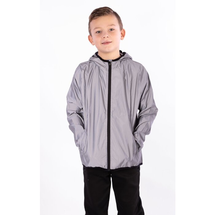 Avento® Avento® - Reflecterend Jack met Capuchon Junior • FULL REFLECTIVE • Zilver/Zwart