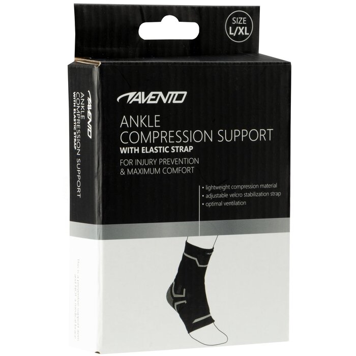 Avento® Avento® - Enkel Compressie Bandage met Elastische Band • Zwart/Zilvergrijs