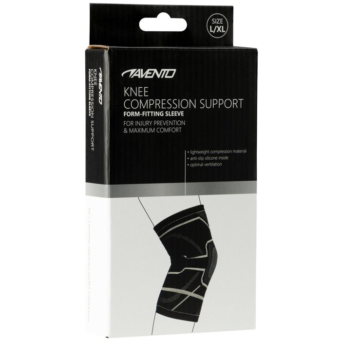 Avento® Avento® - Knie Compressie Bandage • Zwart/Zilvergrijs