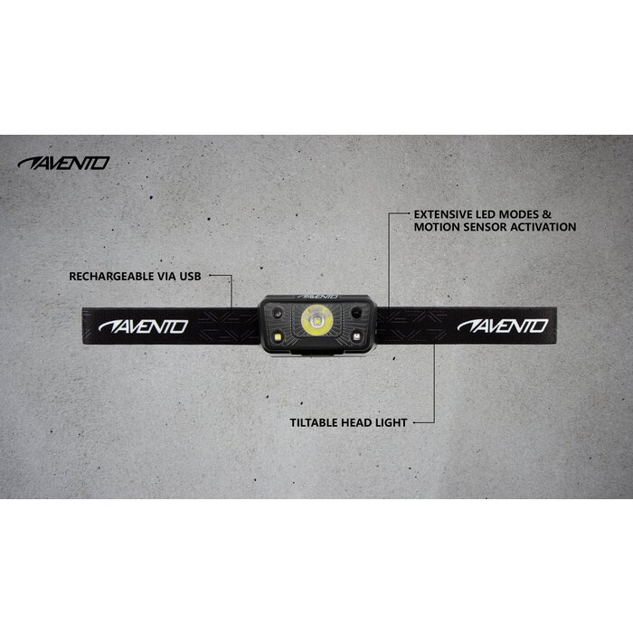 Avento® Avento - Headlamp with Motion Sensor Rechargeable • MULTI-MODE • Black/Silver