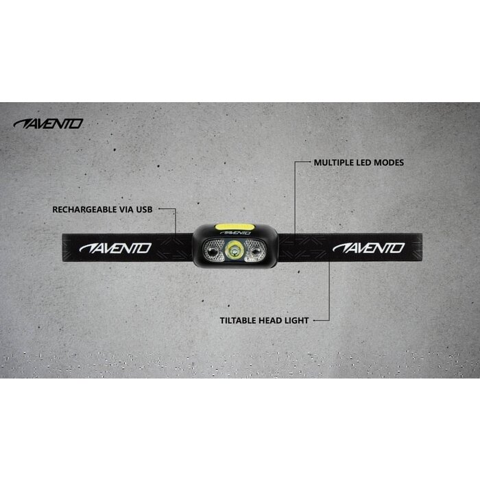 Avento® Avento - Stirnlampe mit Bewegungssensor Wiederaufladbar • LIGHTWEIGHT • Schwarz/Silber