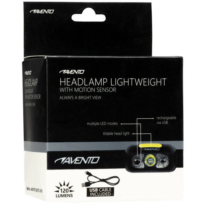 Avento® Avento - Lampe frontale rechargeable avec détecteur de mouvement • LIGHTWEIGHT • Noir/Argent