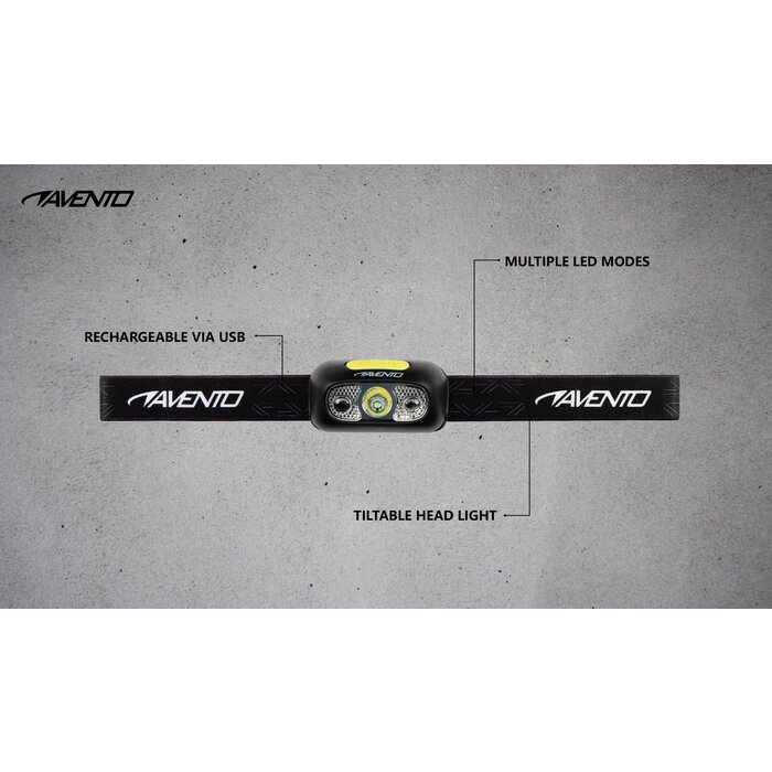 Avento® Avento - Stirnlampe mit Bewegungssensor Wiederaufladbar • LIGHTWEIGHT • Schwarz/Silber