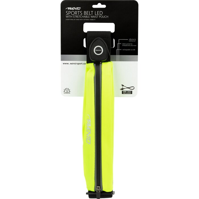 Avento® Avento - Reflective Sports Belt with Storage Pouch LED • FluoYellow/Black