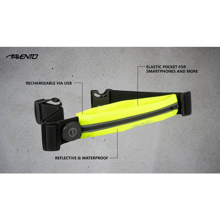 Avento® Avento - Ceinture de sport réfléchissante avec pochette de rangement LED • FluoJaune/Noir