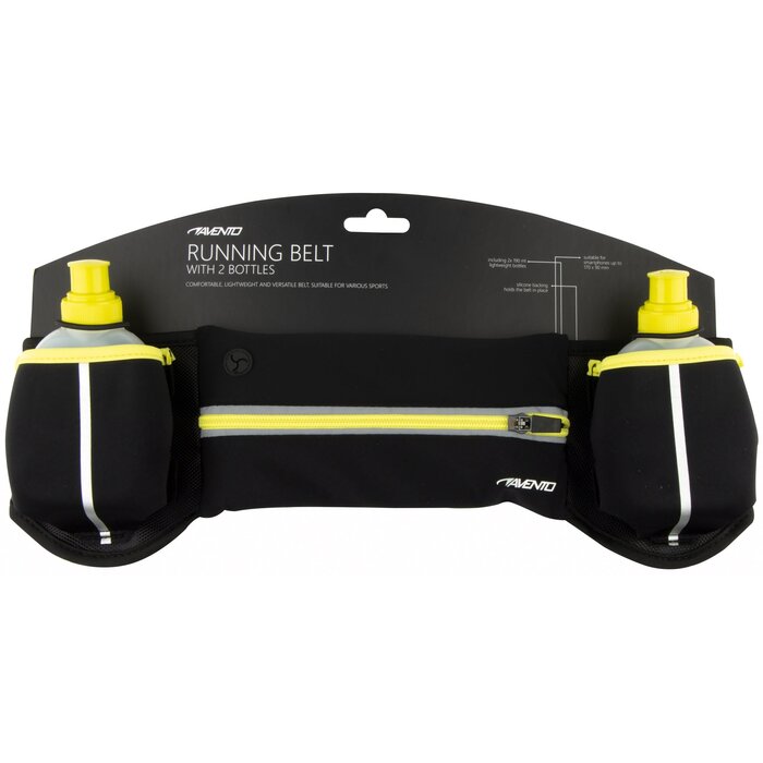 Avento® Avento - Ceinture de course avec 2 bidons • ADDY • Noir/FluoJaune