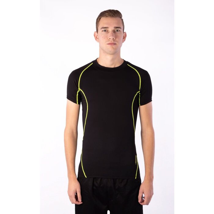 Avento® Avento - Chemise de compression à manches courtes  COMFORT• Hommes • Noir/FluoJaune