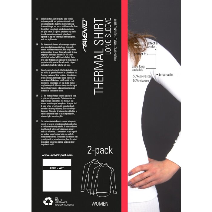 Avento® Avento® - Thermoshirt Lange Mouw Dames • 2-PACK • Wit
