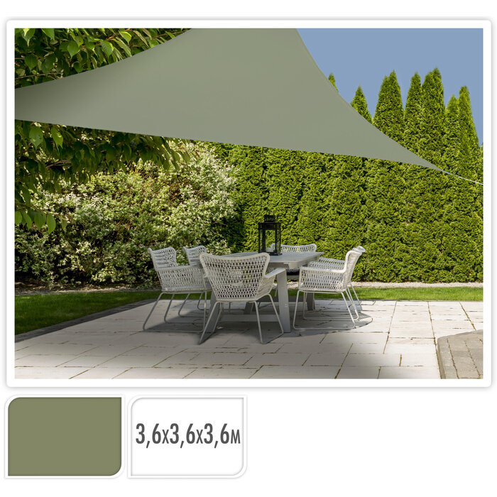 Schaduwdoek Driehoek met UV bescherming UPF 50+ - 3,6x3,6x3,6 meter - Groen
