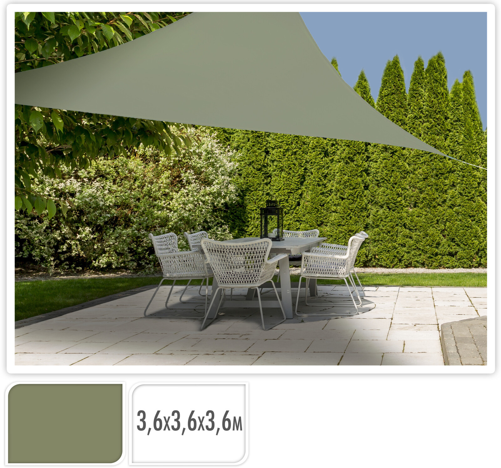 Schaduwdoek Driehoek met UV bescherming UPF 50+ - 3,6x3,6x3,6 meter - Groen