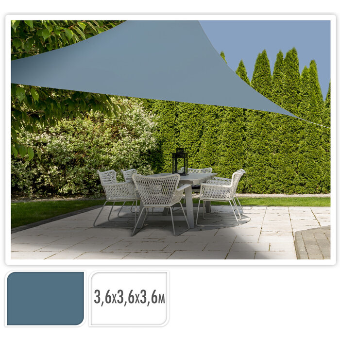 Schaduwdoek Driehoek met UV bescherming UPF 50+ - 3,6x3,6x3,6 meter - Blauw