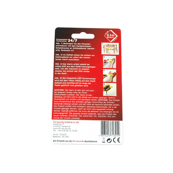 Kh Security KH Security Personal Alarm With LED Black