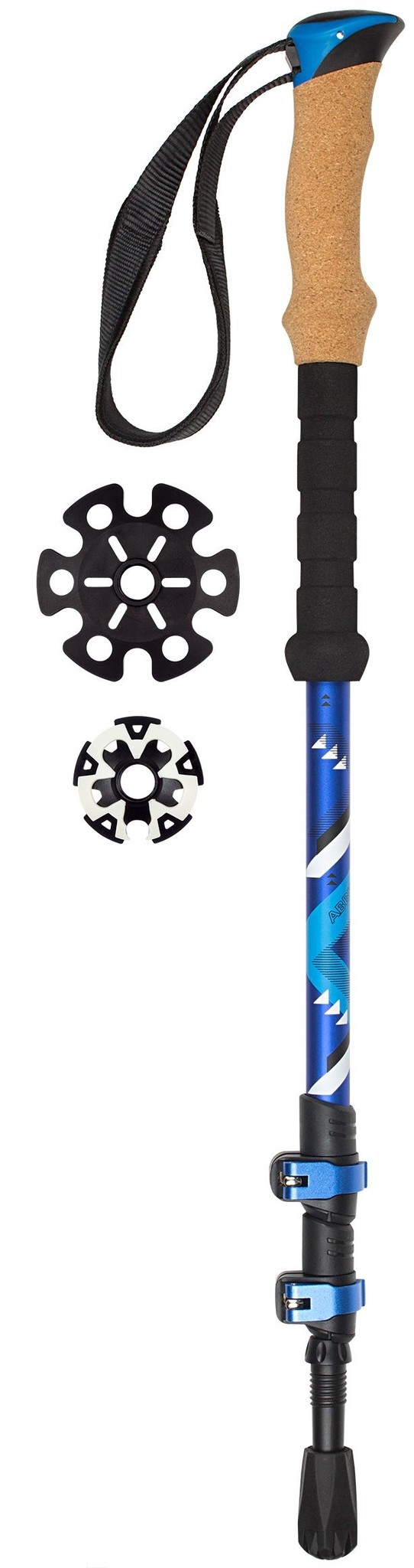 Abbey Camp® Abbey Camp - Telescopic Adjustable Walking Stick with Cork/EVA Grip - NAGANO-1 - Silver/Black