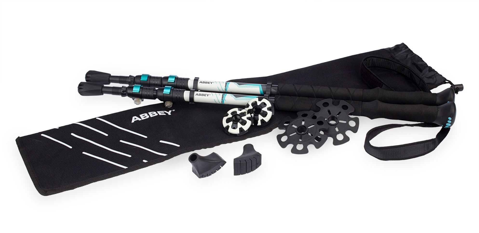 Abbey Camp® Abbey Camp - Telescopic Adjustable Walking Stick Set - SANTIAGO-135 - Black/Mint Green
