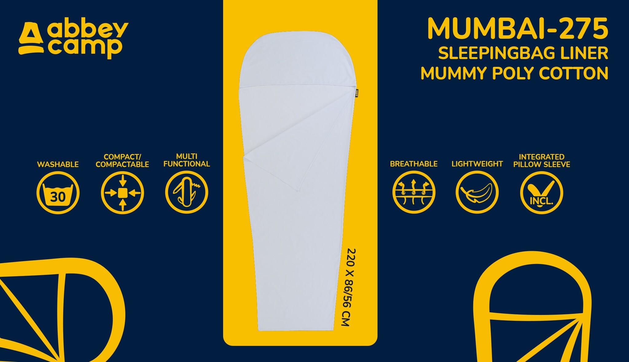 Abbey Camp® Abbey Camp - Mummy Sleeping Bag Polycotton - MUMBAI-275 - Light Gray