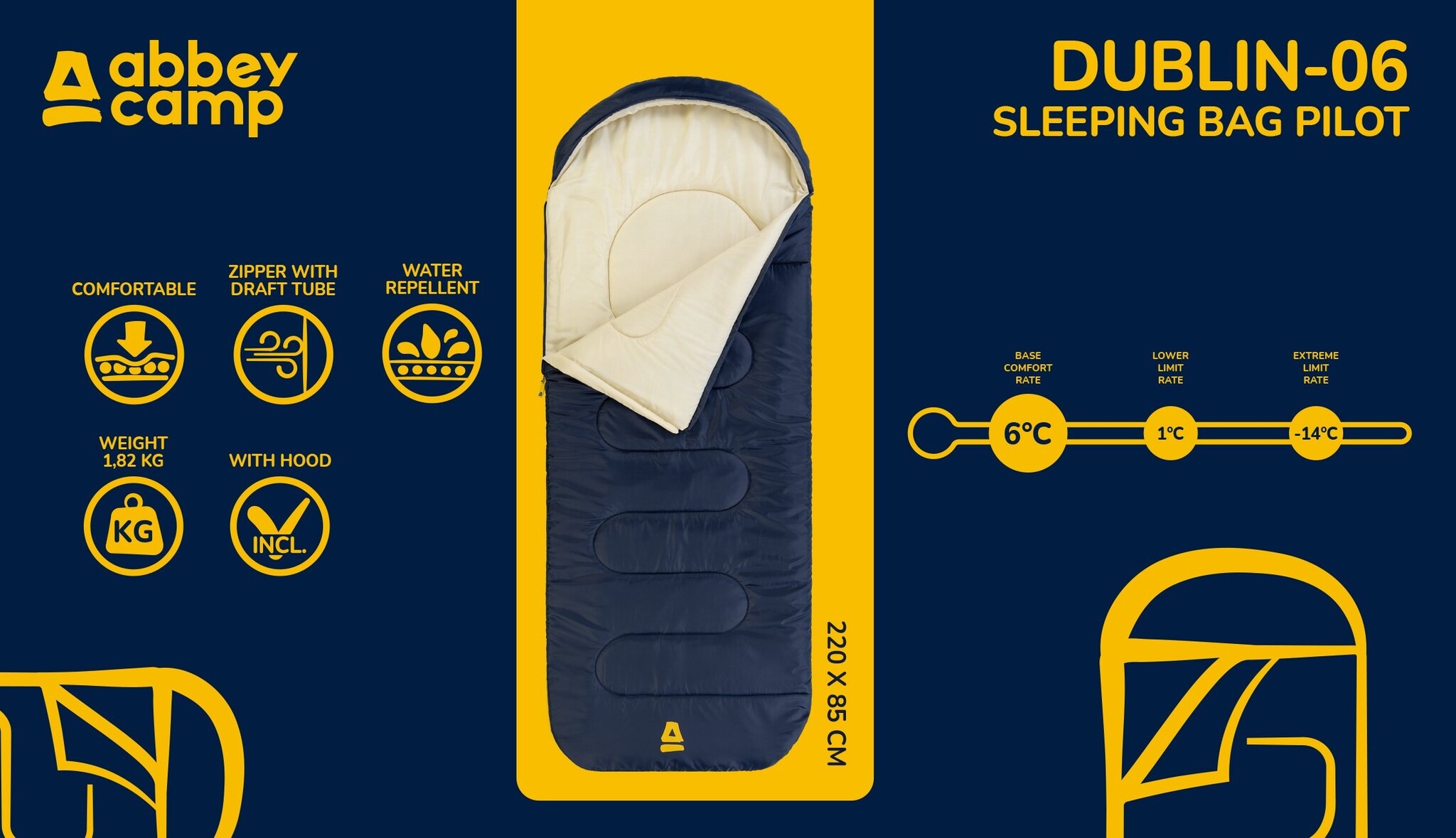 Abbey Camp® Abbey Camp - Sac de couchage modèle Pilot - DUBLIN-06 - Bleu marine/Sable