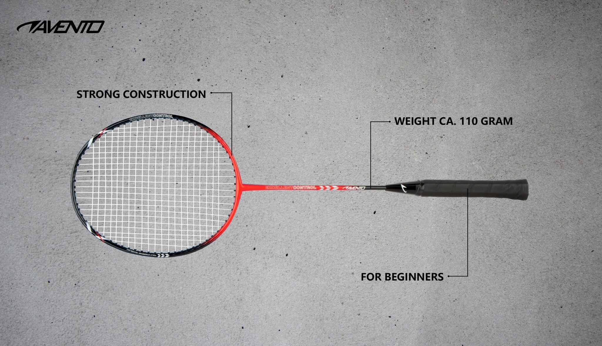 Avento® Avento - Badmintonschläger Stahl - SMASH - Schwarz/Rot