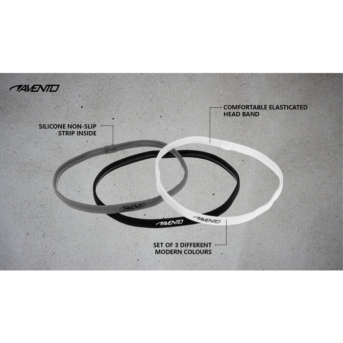 Avento® Avento - Sports Hairband Elastic 3 Pieces • BLACK •