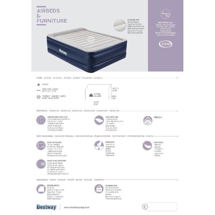 Bestway Bestway - Airbed - Tritech 61 cm Queen AC - 2 Persons