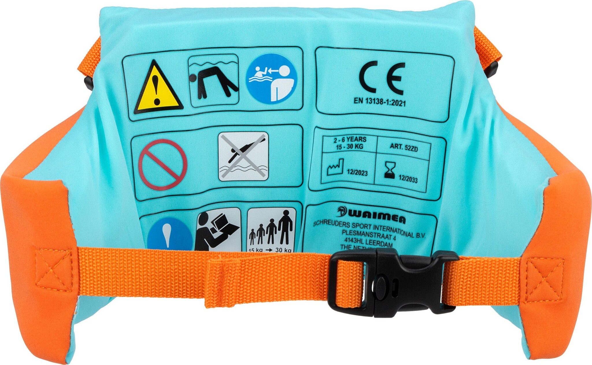 Waimea® Waimea – 3-in-1-Spritzschutz – 2–6 Jahre – 15–30 kg – Kimo – Orange/Blau