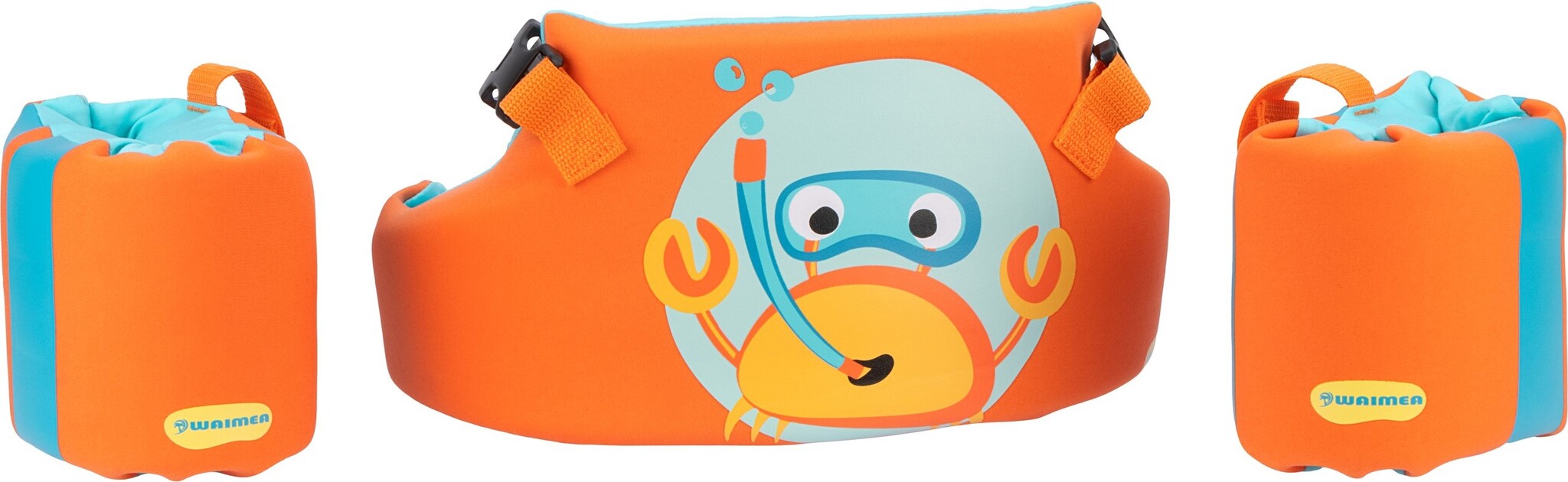 Waimea® Waimea – 3-in-1-Spritzschutz – 2–6 Jahre – 15–30 kg – Kimo – Orange/Blau