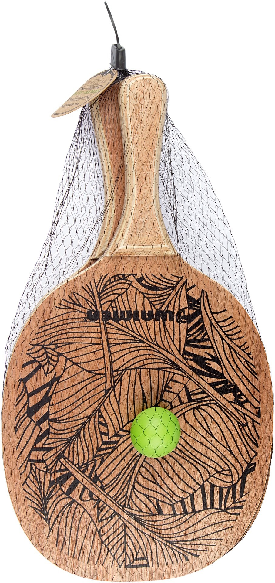 Waimea® Waimea - Set de paddle ball de plage avec poignée en bois - Blanc/Noir