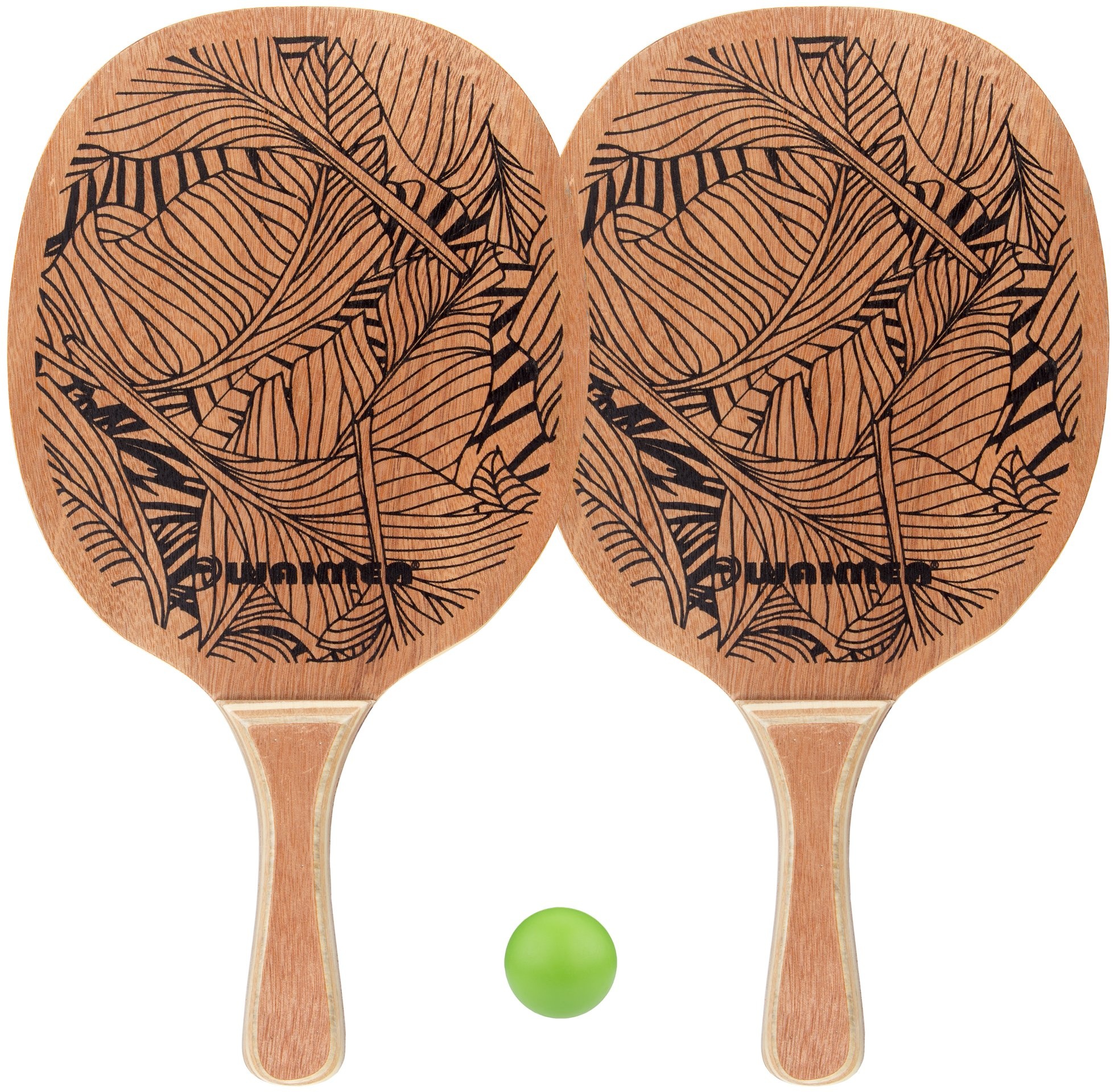 Waimea® Waimea – Beach-Paddelball-Set mit Holzgriff – Blank/Schwarz