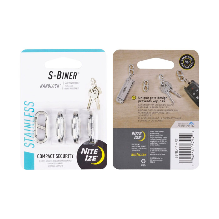 Nite Ize Nite Ize – S-Biner Karabinerhaken – Nanolock – 4er-Pack – Silber