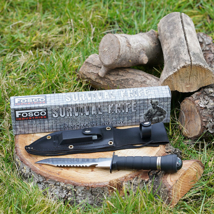 Fosco Industries Fosco - Survival-Messer - #9043-9044 | Mit Survival-Kit & Hülle - Schwarz