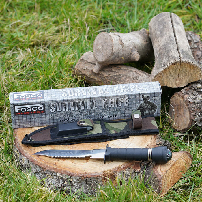 Fosco Industries Fosco-  Survival Knife - #9043-9044 | With Survival Kit & Sheath - Woodland