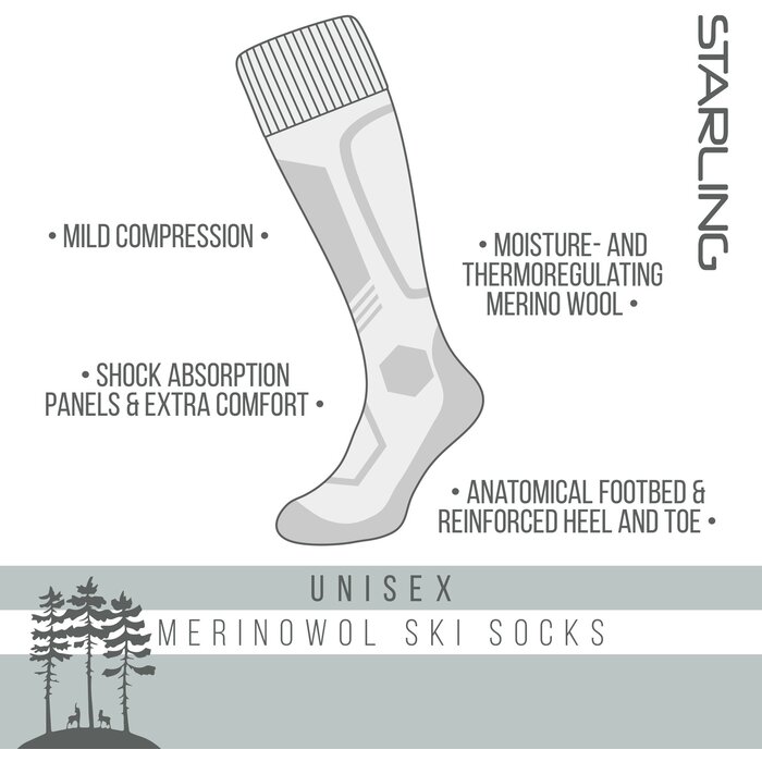 Starling® Starling - Ski Socks Merino Wool - 2-Pack - UNI - Black/Gray