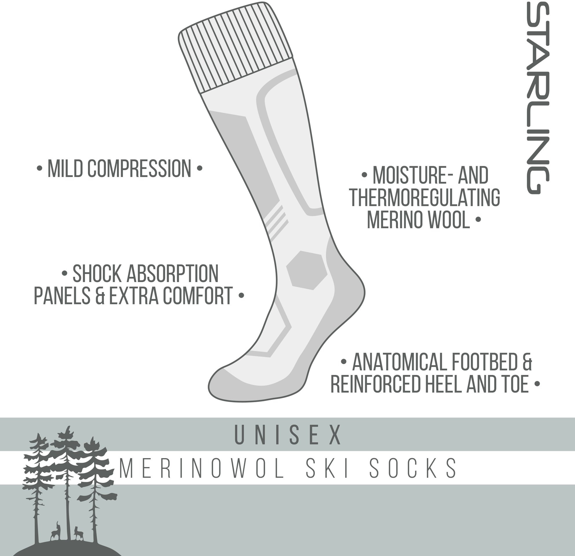 Starling® Starling - Ski Socks Merino Wool - 2-Pack - UNI - Black/Gray