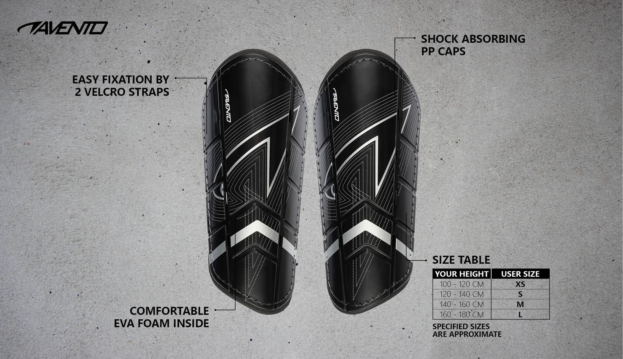 Avento® Avento - Shin Guards - Double Strap - Black