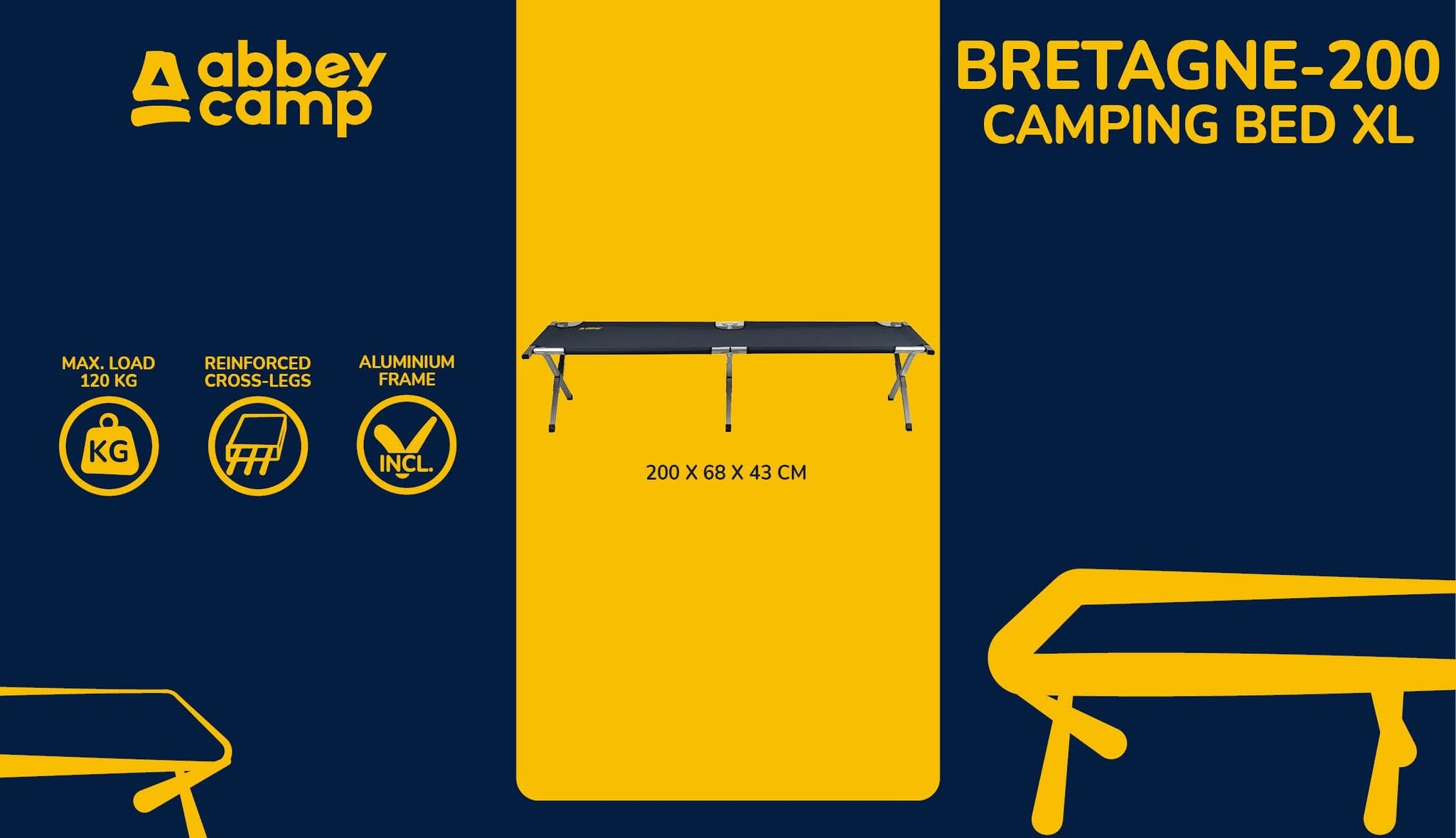 Abbey Camp® Abbey Camp - Lit de camping Luxe - XL - Bretagne-200 - Noir