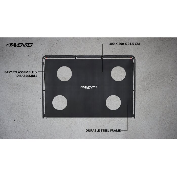 Avento® Avento - Voetbaldoel Staal met Target Scherm - 300 x 200 x 91.5 cm - Zwart