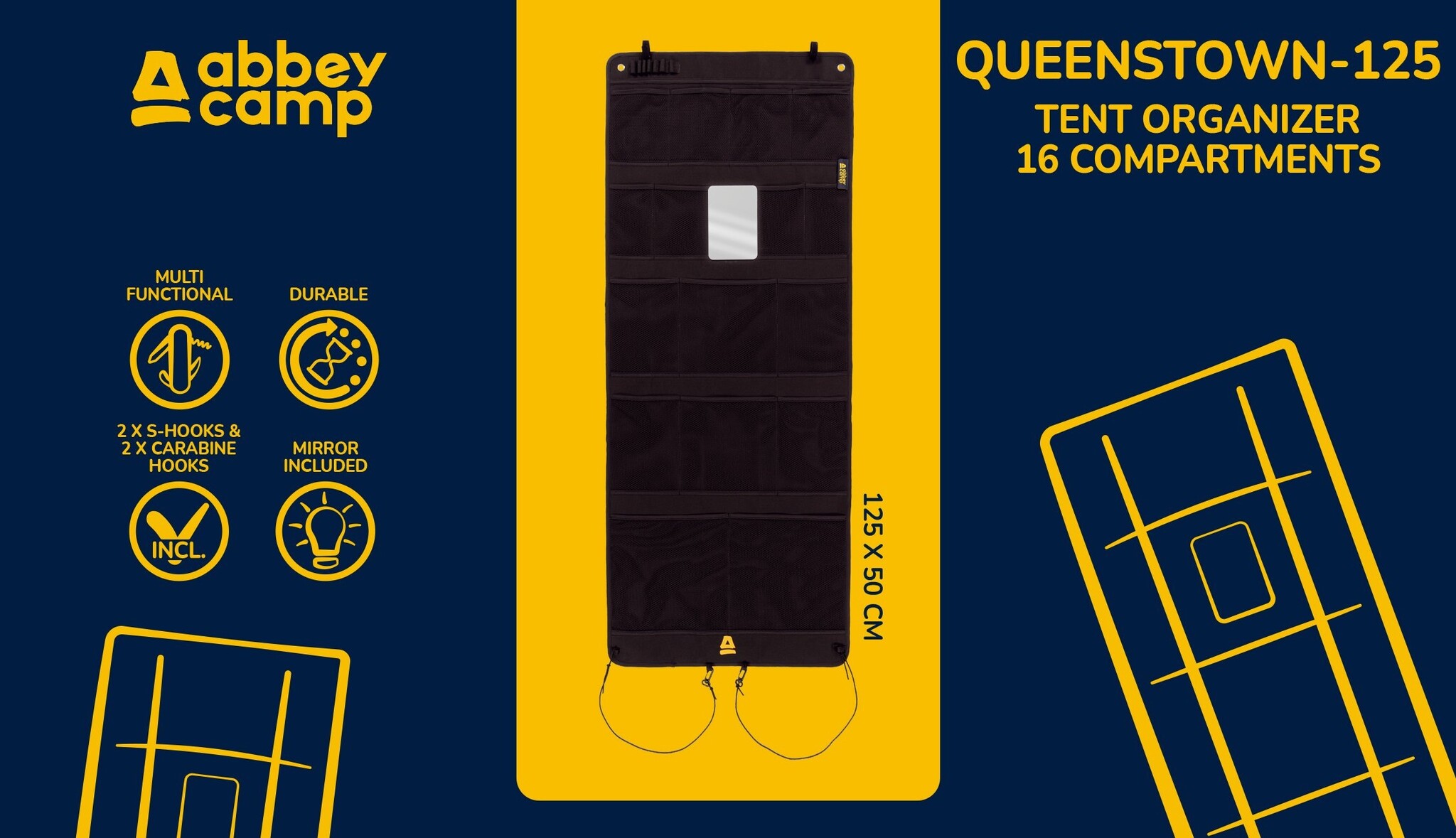 Abbey Camp® Abbey Camp - Tentschort - Organizer - 16 vakken - QUEENSTOWN-125 - Zwart