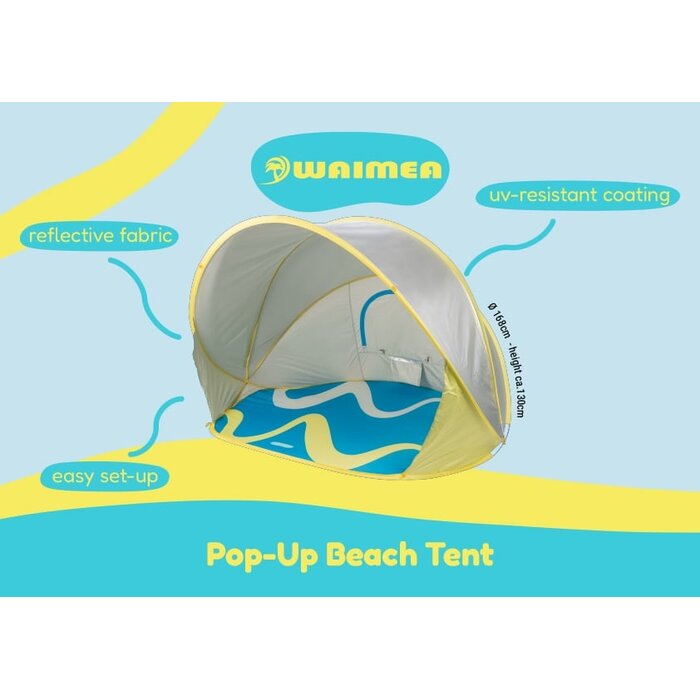 Waimea® Waimea - Parasol de plage Pop-Up Reflective - 168 x 130 cm - Tiaro - Argent/Bleu