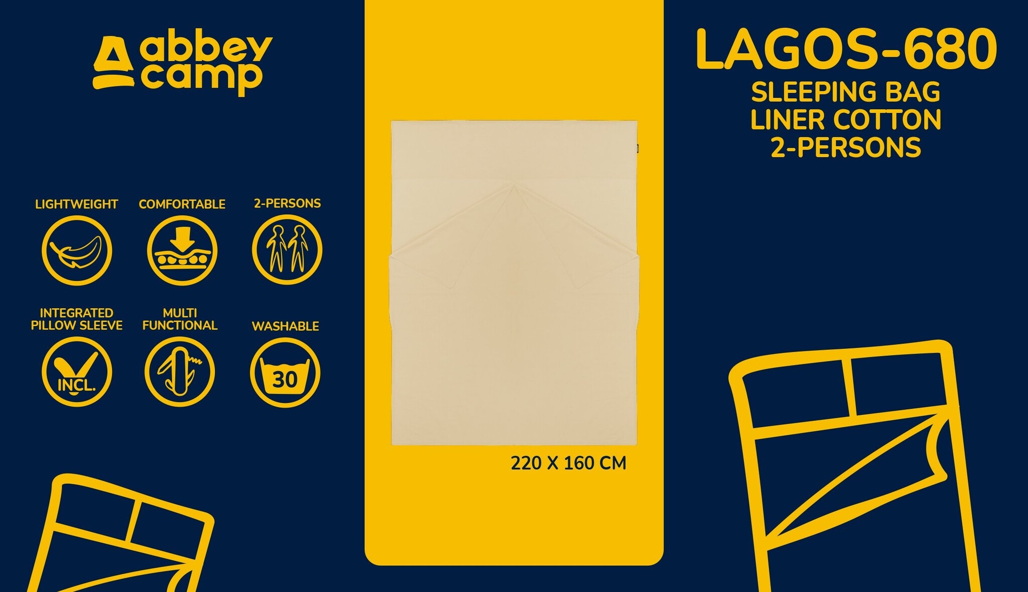 Abbey Camp® Abbey Camp - Cotton Sheet Bag - Double - LAGOS-680 - Sand