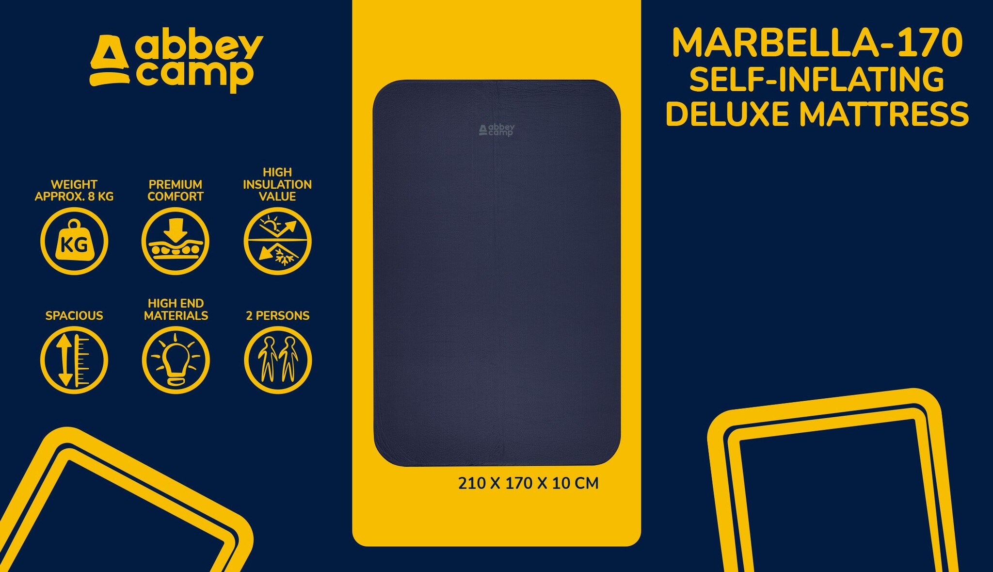 Abbey Camp® Abbey Camp - Zelfopblazende Slaapmat - Deluxe Comfort 2P EW - Marbella-170 - Marine/Antraciet