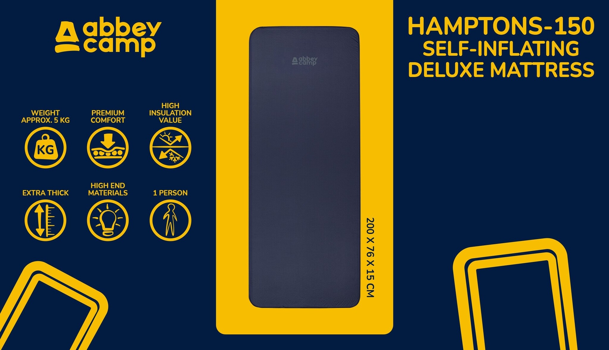 Abbey Camp® Abbey Camp – Selbstaufblasbare Isomatte – Deluxe Comfort 1P ET – Marbella-170 – Marineblau/Anthrazit