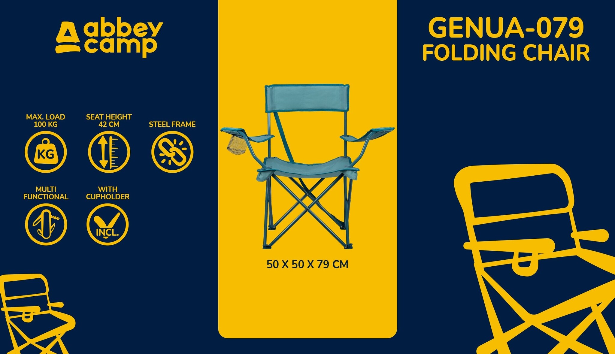 Abbey Camp® Abbey Camp - Chaise pliante - GENUA-079 - Bleu clair/Bleu