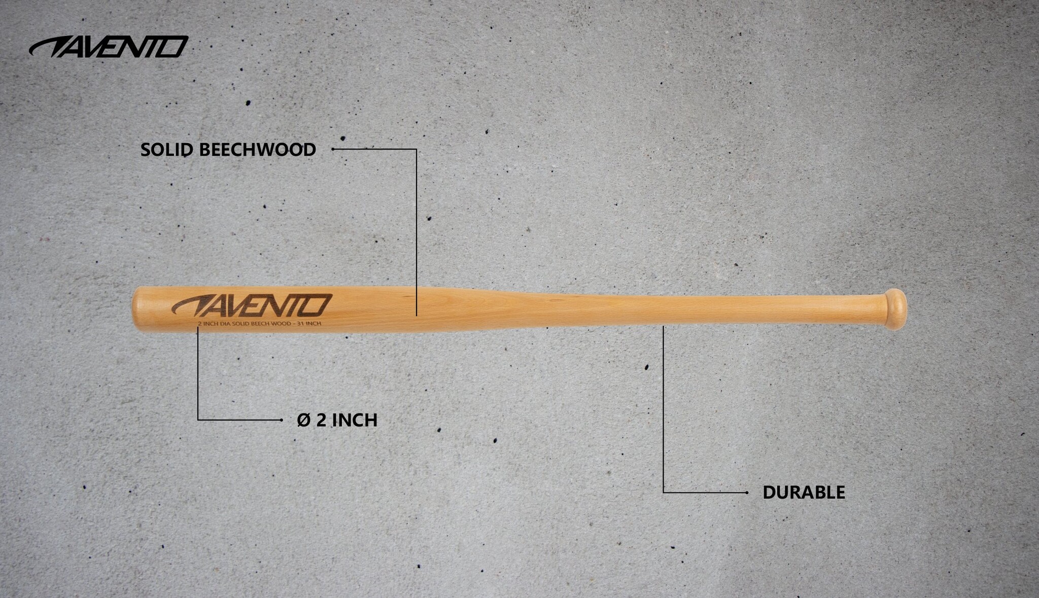 Avento® Avento - Batte de baseball en bois - 78 cm - Marron