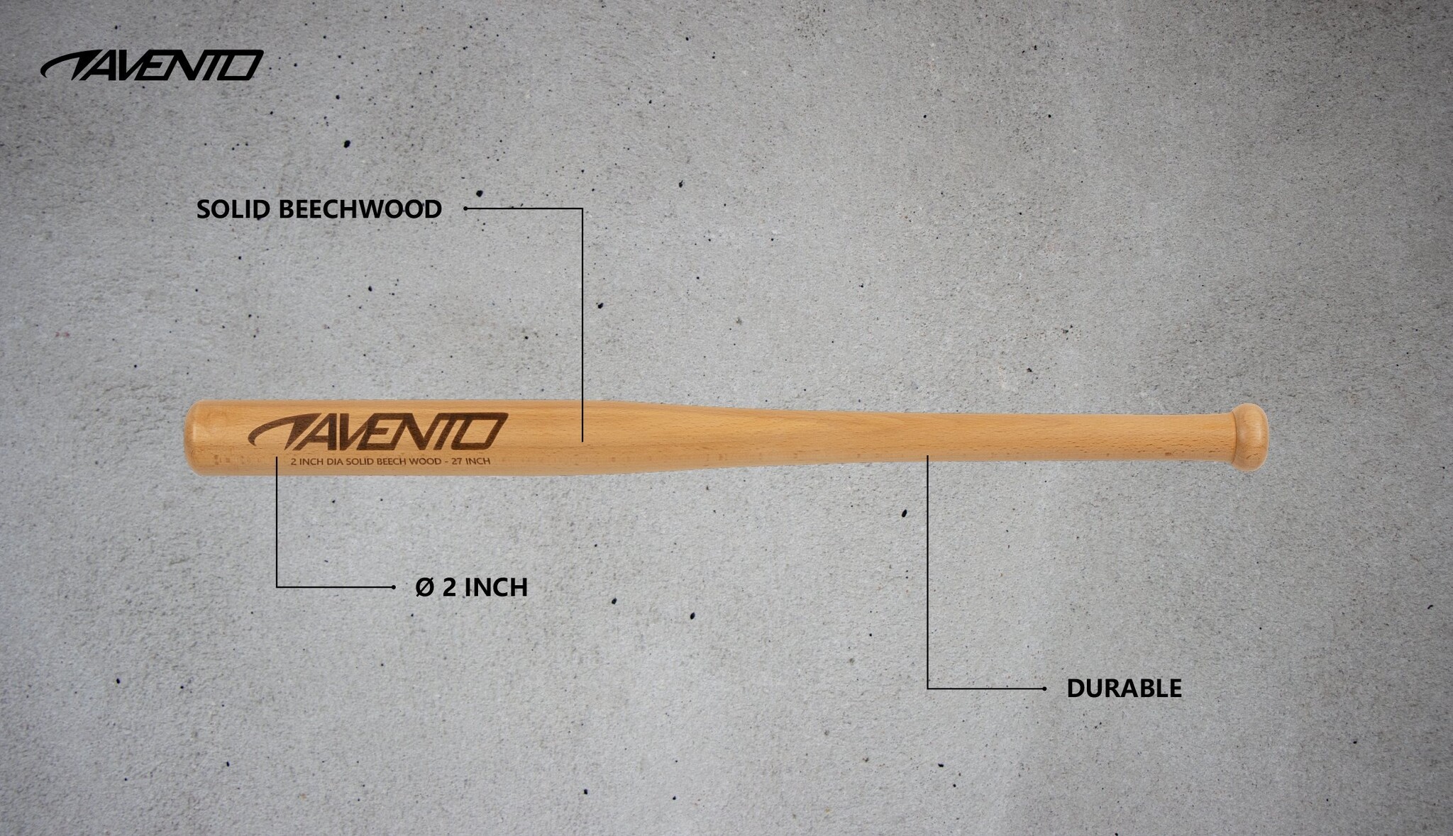 Avento® Avento - Wooden Baseball Bat - 68 cm - Brown