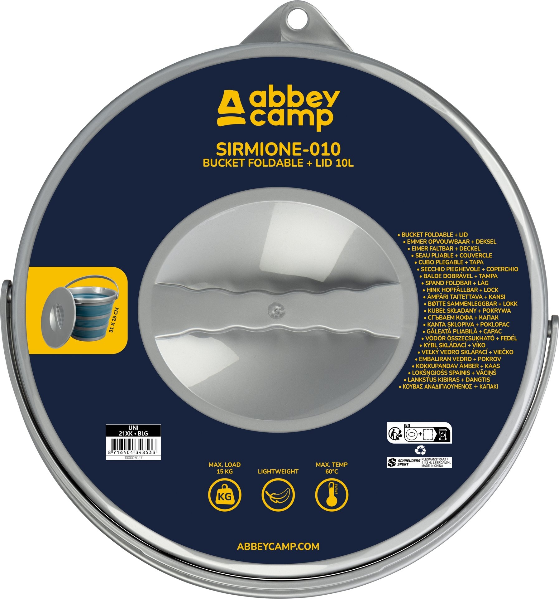 Abbey Camp® Abbey Camp - Emmer Opvouwbaar - 10 Liter + Deksel - SIRMIONE-010 - Blauw/Grijs