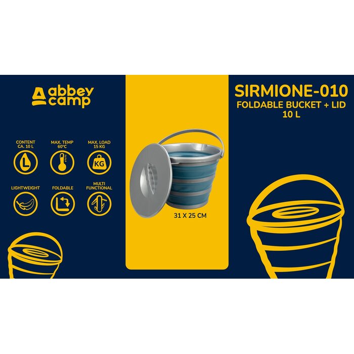 Abbey Camp® Abbey Camp – Faltbarer Eimer – 10 Liter + Deckel – SIRMIONE-010 – Blau/Grau