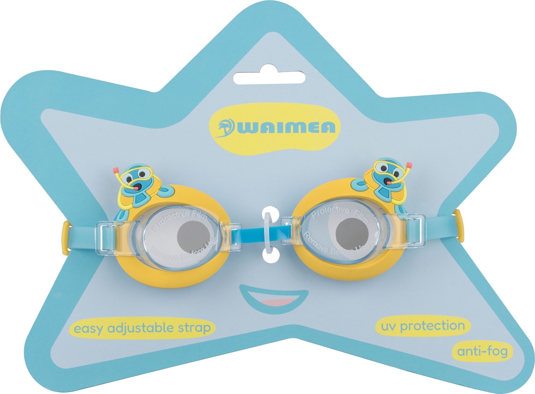 Waimea® Waimea – Schwimmbrille Cartoon Kids – Moko – Aqua/Ockergelb