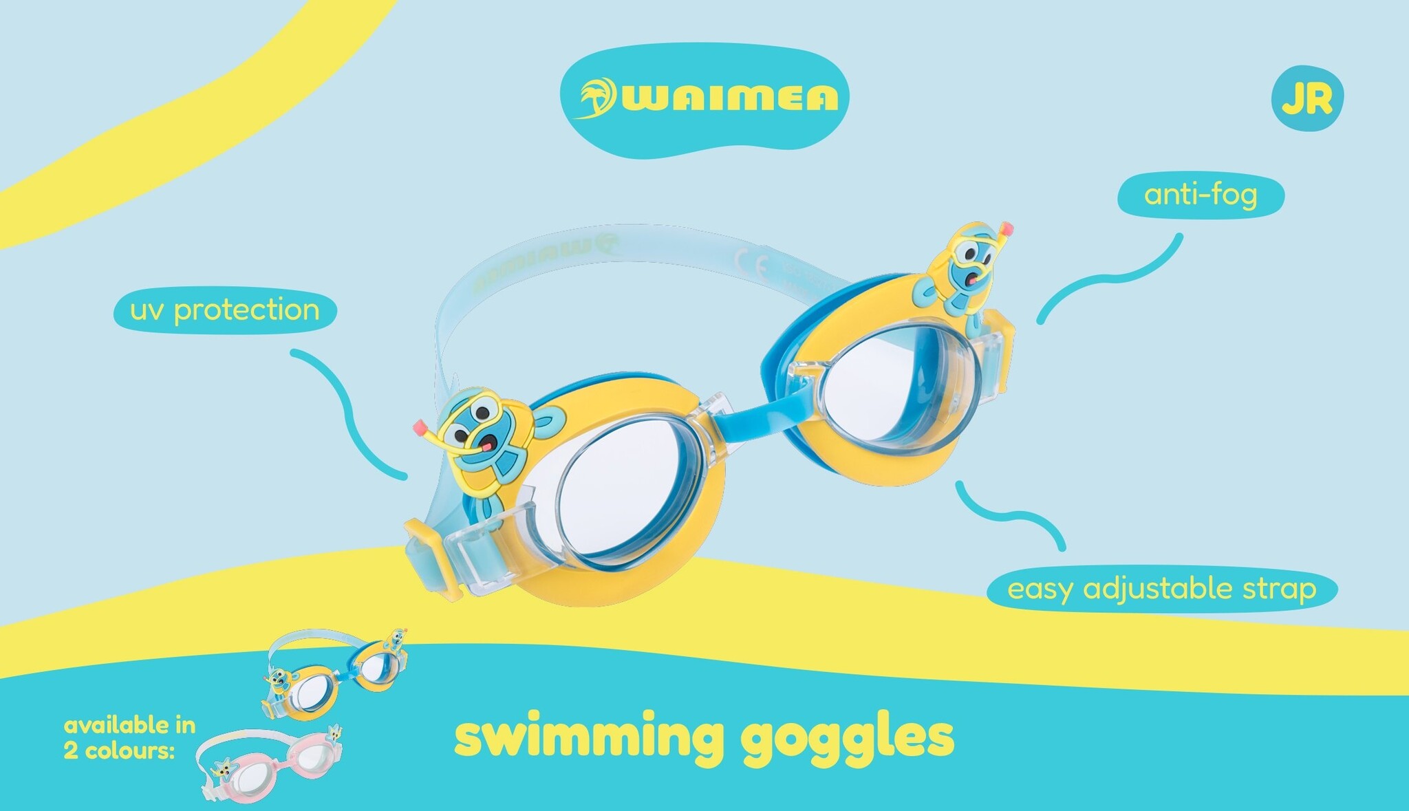 Waimea® Waimea - Lunettes de natation Cartoon Kids - Moko - Aqua/Jaune ocre