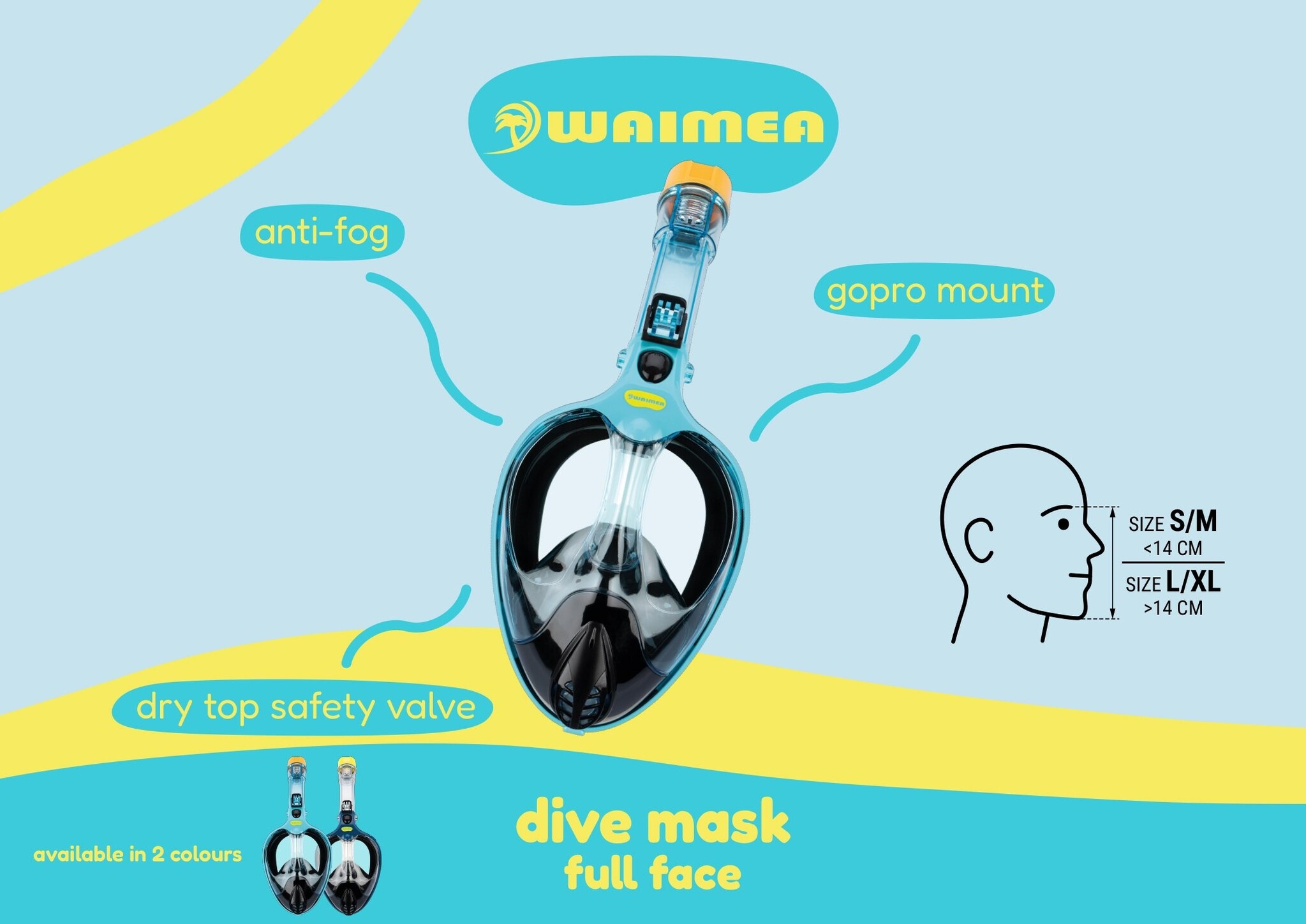 Waimea® Waimea - Full-Face Diving Mask - Kaipo - Aqua/Light Blue