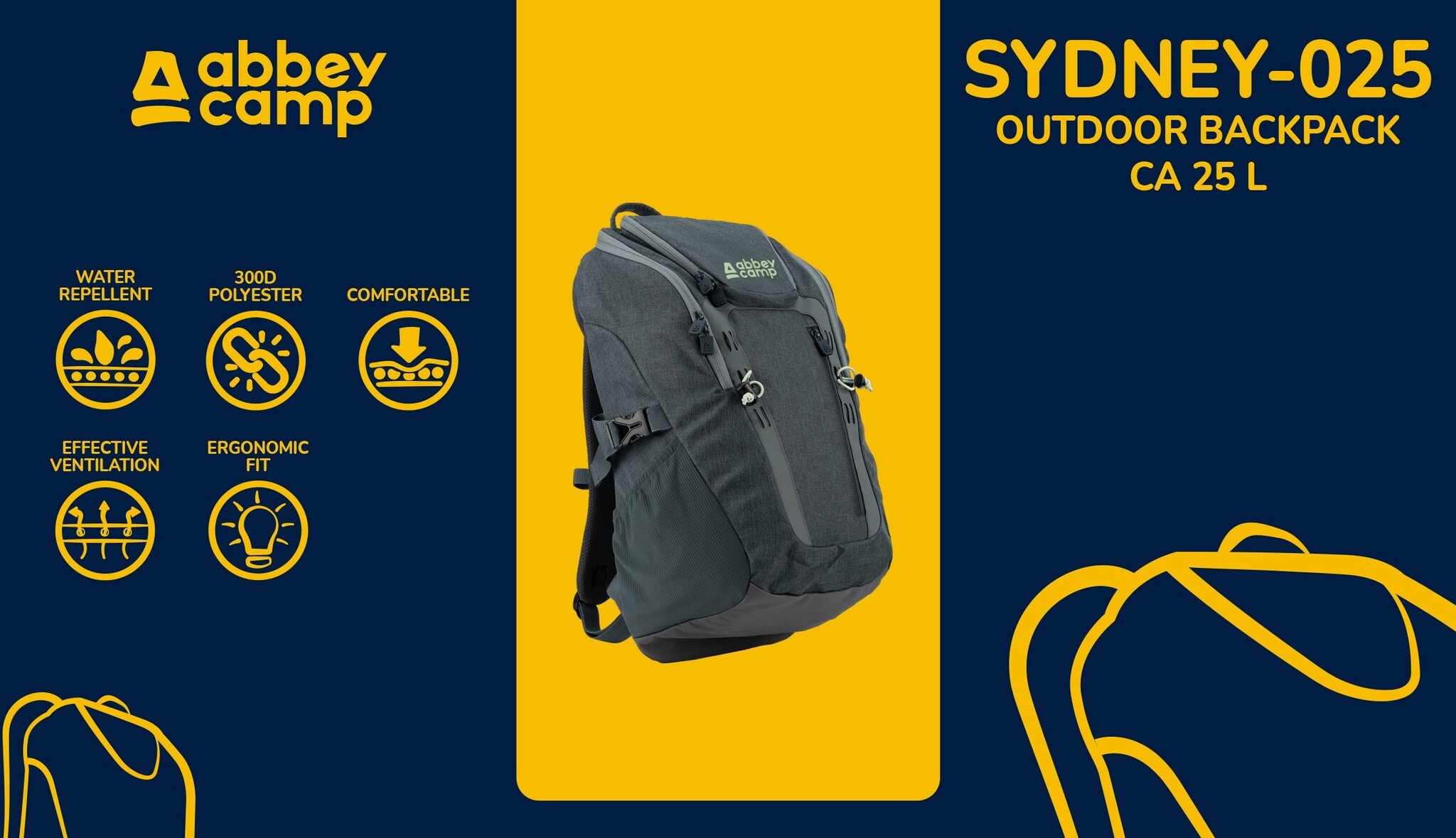 Abbey Camp® Abbey Camp - Outdoor Rugtas - SYDNEY-025 - Antraciet/Grijs